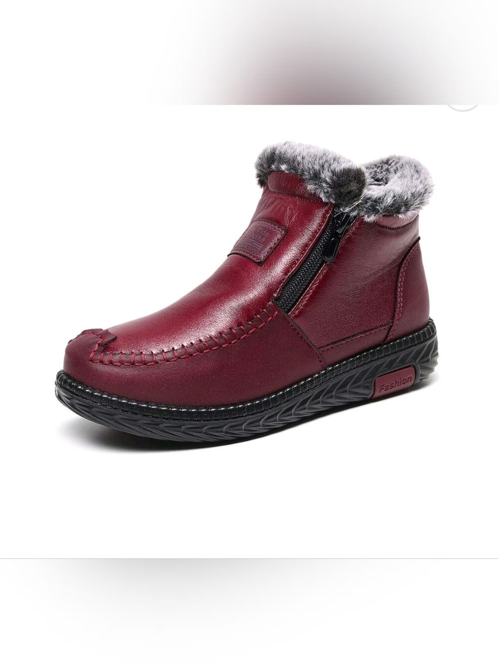 Womens Faux Fur Lined Winter Ankle Boots Burgundy EU 38 US 7